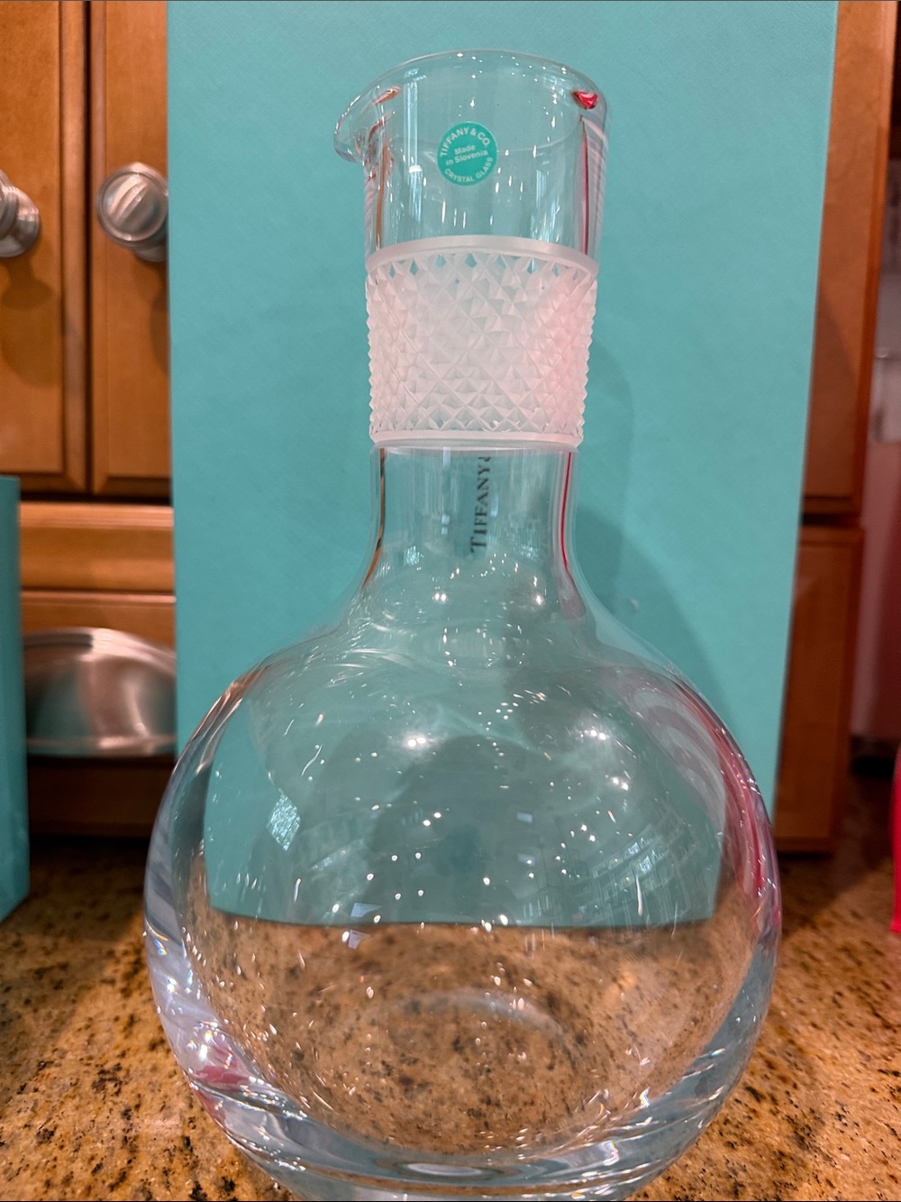 Tiffany & Co. Clear Glass Decanter with White Textured Collar